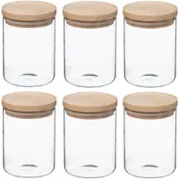Wellhome Set Van Glazen En Houten Potten 600ml 6 Eenheden