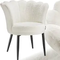 TecTake Fauteuil Stella - Kuipstoel met armleuning – Comfortabele Eetkamerstoel – Keukenstoel – Dikke vulling – Voor woonkamer en eetkamer – Met imitatiebont bekleding - crème/zwart