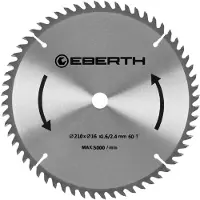 Eberth cirkelzaagblad, zaagblad van staal met hardmetalen tanden voor het zagen van hout (diameter 210 mm, boorgat 16 mm, bladdikte 1,6 mm, zaagbreedte 2,4 mm, 60 tanden, max. 5000 tpm)