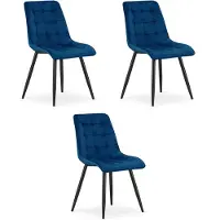 OSKAR Set van 3 eetkamerstoelen SPLIT - Donkerblauw fluweel - Zwarte metalen poten - Modern design