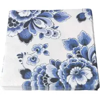 Heinen Delfts Blauw Servetten Bloemen - 20 stuks - 17x17 cm
