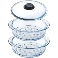 Pyrex - Dubbele stoommand van 20 cm met deksel en handvat, voor stoomkoken, gemaakt van borosilicaatglas