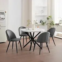 Glamour Luxe Velvet Eetkamerstoelen Set van 2 met Ergonomische Rugleuning en Metalen Poten – Grijs – 44x47x80 cm