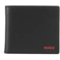 HUGO Leren openklapbare portemonnee met rood logo