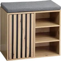 Kesper Schoenenkast eikenlook met grijze zitkussen klein - 51,5 x 29,5 x 48 cm