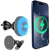 Carme Telefoonhouders Auto - MagSafe Autohouder - Ventilatie & Dashboard - Met Draadloze Oplader - Magnetisch - GSM Houder Auto - Zwart