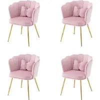 HAUSS SPOLE Eetkamerstoelen - 62x54,5x77 cm - Set Van 4 Armleunstoelen - Bloemvorm Rugleuning - Fluweel - Roze