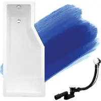 Badland Eckbad, badkuip, integraal, links, 150x75 cm, met glazen afscheiding, afvoerkit en poten, GRATIS, zonder afwerking