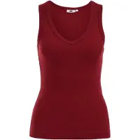 We fashion - Dames tanktop met V-hals van ribstof - Rood - Biologisch katoen - Maat: XS