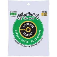Martin strings MA180S AUTHENTIC SILKED EXTRA LIGHT 80/20 BRONZE EX. LIGHT 10-14-23-30-39-47 12 STRINGS