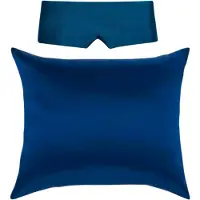 Silk Heaven 100% Zijden kussensloop Blauw hotelsluiting 19 Momme & Perfect Sleep slaapmasker 22 Mommer - Kussensloop | 45x65cm | 100% moerbei zijde - - 45x65cm