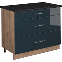 Vicco Keukenonderkast Fame-Line Donkerblauw hoogglans/Goudkleurig Eiken 100 cm, WB Antraciet, Model 62048