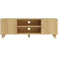 OKWISH Tv Meubel – Landhuisstijl Met Verticale Fronten – 140x40x48 Cm – Opbergruimte Met Kabeldoorvoer – Eikenkleur MDF