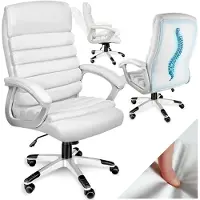 TecTake Design Bureaustoel - Ergonomische Draaistoel - In Hoogte Verstelbare Directiestoel met Armleuningen en Kantelfunctie - Zachte Bekleding in Golfdesign - Wit