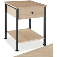 TecTake Bijzettafel met lade en 2 planken - Nachtkastje in industrieel design - Voor woonkamer, slaapkamer, kantoor, hal - Zwart metalen frame - Afmeting (LxBxH) 40 x 40 x 55,5 cm - Lichtbruin