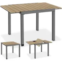 TecTake Aluminium Tuintafel - 80-120 x 80 x 74 cm - 4 tot 6 Personen - Houtlook - Uitschuifbaar - Weerbestendig - Eettafel voor Buiten - Grijs/Bruin