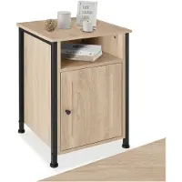 TecTake Bijzettafel met kast en opbergvak - Nachtkastje in industrieel design - Voor woonkamer, slaapkamer, kantoor, hal - Zwart metalen frame - Afmeting (LxBxH) 40 x 42 x 60,5 cm - Lichtbruin