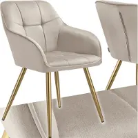 TecTake Fluwelen Stoel – Eetkamerstoel Met Gewatteerde Fluwelen Stof, Moderne Keukenstoelen, Comfortabele Fauteuil Voor Woonkamer, Eetkamer, Lounge – taupe / goud