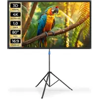 TecTake Beamer Scherm - 80 Inch - 16:9 Projectiescherm met Statief - 4K HD - Oprolbaar - Uittrekbaar - Projectiedoek - Presentatiescherm - Inclusief Draagtas