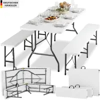 TecTake Campingtafel Set - Vouwtafel met Banken - 8 Personen - 180 cm - Inklapbare Picknicktafel - Klaptafel - Weerbestendig - Tuintafel - Biertafel - Wit