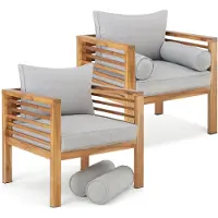 TecTake - 2x Lounge tuinstoel - Moderne houten tuinstoel - bruin