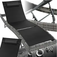 TecTake wicker zonnebed met 6-voudig verstelbare rugleuning- ligstoel met afneembaar hoofdkussen- outdoor ligstoel- uv-bestendig- relaxstoel voor tuin- terras en balkon (mixed-grijs)