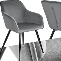 TecTake - Stoel - eetkamerstoel - Marilyn fluweellook zwart / grijs - 403659