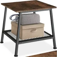 TecTake Bijzettafel van Hout en Metaal - Nachtkastje met Roosterplank in het Onderste Gedeelte - Industrieel Design - Afmetingen 45,5 x 45 x 47 cm - Zwart Metalen Frame - (Industrieel Donkerbruin)