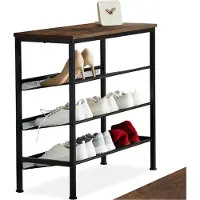TecTake Smalle Schoenenkast met Opbergruimte – Hout & Metaal, Industriële Stijl, 4 Niveaus, 3 Roosterplanken, 75,5x30,5x69,5 cm – Industrial Dark Brown