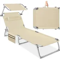 TecTake - ligbed Zonnestoel ligstoel - 4 standen , inklapbaar – beige - 68 x 190 x 28 cm, met zijvak