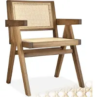 TecTake Houten Stoel Lizzy met Armleuning - Licht Eiken - Eetkamerstoel met Weens Vlechtwerk - Boho-Stijl Stoel met Rugleuning - Massief Houten Frame - Belastbaarheid 120 kg