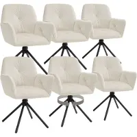 TecTake Draaifauteuil Lenia - Set van 6 Draaifauteuils met Armleuning - Draaibare Eetkamerstoel - Draaibare Fauteuils - Gestoffeerd - Fluweellook Crème/Zwart