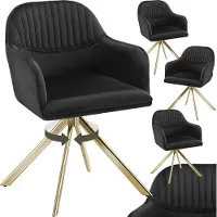 TecTake 4x tectake Fluwelen Draaistoel Lona - Eetkamerstoel - Zwart/Goud