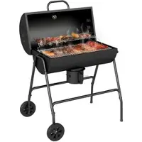 MODFU - Houtskoolgrill - Deksel Met Thermometer - Wielen - Zwart Metaal