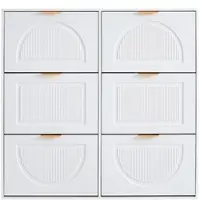 MODFU - Schoenenkast - 6 Klepvakken En Open Vakken - Gebogen Vorm - Voor Hal - MDF En Spaanplaat - Wit - 118 x 115 x 25 cm