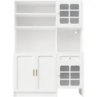STILVORA Keukenkast - Hoge Opbergkast Met Glazen Deuren En Ledverlichting - Voor Keuken En Woonruimte - MDF Wit - 130x45x180 Cm