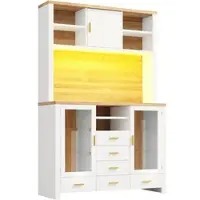 MODFU - Buffetkast - Landelijk - Wit Houtlook - LED-Verlichting - 6 Laden - 4 Deuren