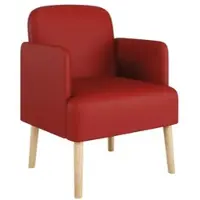 Meet by Paperflow BROOKS fauteuil, frame met 4 poten, bekleding zitting en rugleuning, bekleding kunstleer, B 620 x D 520 x H 440 mm, rood/beuken