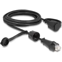 DeLOCK Network Cable RJ45 plug to RJ45 plug Cat.6 STP with protective cap outdoor IP68 dust- and waterproof black 3 m