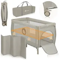 Lionelo Stefi Plus - Campingbedje 2in1 - Meegroeibed - Reisbedje en box voor kinderen tot 15 kg - Zijrtis - Hoogwaardige schuimmatras - Snel opvouwbaar