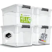 Juskys Opbergbox / Opslagdoos 45 L - Kunststof - 4-Delig - Incl. Deksel