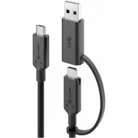 Alogic ELCCA3212-BK USB-C kabel, Type C - USB +A adapter, mannelijk/mannelijk, 1,2 meter, zwart