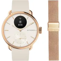 Withings Smartwatch Pack ScanWatch 2 38 mm Zandkleur en Roségoud + Milanees bandje 18 mm Roségoud