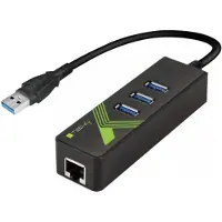Techly IDATA USB-ETGIGA-3U2 USB 3.0 naar RJ45 Gigabit Netwerkkaart/Adapter, 3x USB 3.2 Hub