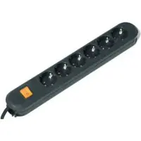 Bachmann SMART stekkerdoos 6x geaard contact, met schakelaar, zwart, 3 m