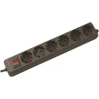 Bachmann SELLY stekkerdoos 6x geaard contact, met schakelaar, zwart, 1,5 m