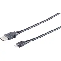S/CONN USB Micro B naar USB-A kabel - USB2.0 - tot 2A / zwart - 3 meter