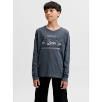 Jack & Jones JUNIOR longsleeve met logo - blauw Jongens Katoen Ronde hals - maat 128