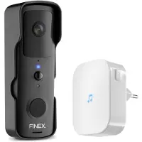 Finex Video Deurbel - Inclusief binnenbel & batterijen - Dag en nachtmodus - T-ring geluid - Zonder abonnement - Draadloze deurbel - Deurbel met camera