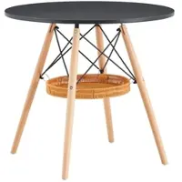 OKWISH salontafel van massief hout met opbergmand, bijzettafel, natuurlijke houten poten, salontafel voor de woonkamer, zwart